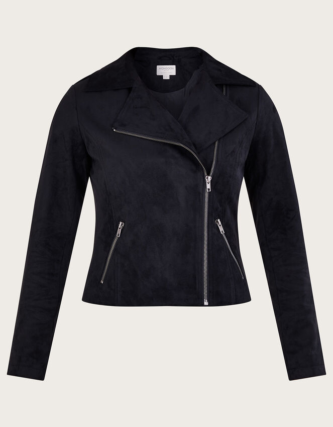 Suedette Biker Jacket, Black (BLACK), large
