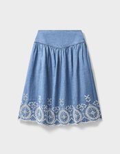 East Coralie Broderie Denim Midi Skirt, Blue (BLUE), large