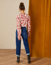 Honey Floral Print Blouse in Sustainable Viscose, Ivory (IVORY), large