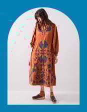 East Katie Embroidered Midi Dress, Orange (RUST), large