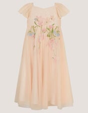 Estella Floral Embroidered Party Dress, Orange (PEACH), large