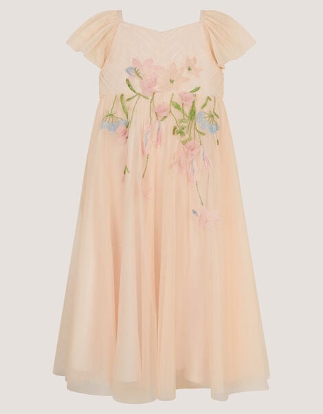 Estella Floral Embroidered Party Dress, Orange (PEACH), large