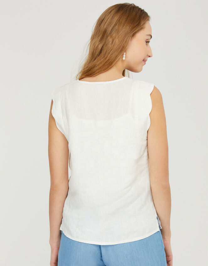 Lotus Scallop Sleeveless Top in Pure Linen, White (WHITE), large