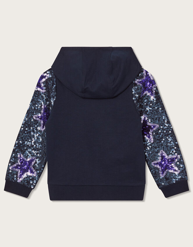 Sequin Sleeve Hoodie, Blue (NAVY), large