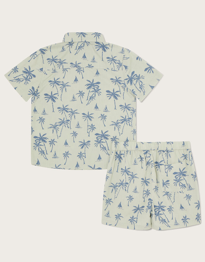Palm Print Poplin Shirt and Shorts Set, Green (GREEN), large