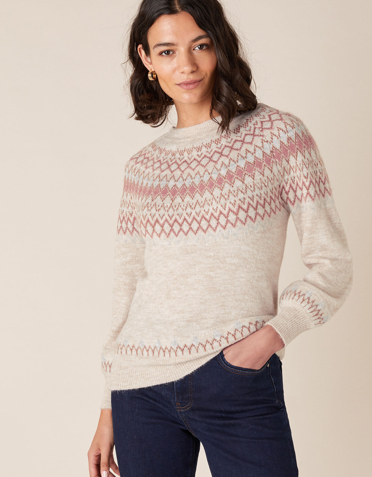 Fair Isle Yoke Knit Jumper Nude
