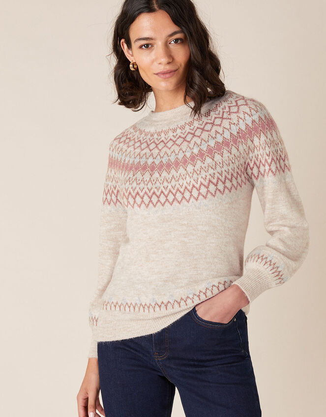 Fair Isle Yoke Knit Jumper, Nude (NUDE), large