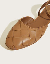 Slingback Cross Weave Leather Sandals, Tan (TAN), large