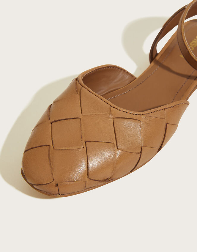 Slingback Cross Weave Leather Sandals, Tan (TAN), large