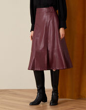 Belted Leather-Look Skirt, Purple (PURPLE), large