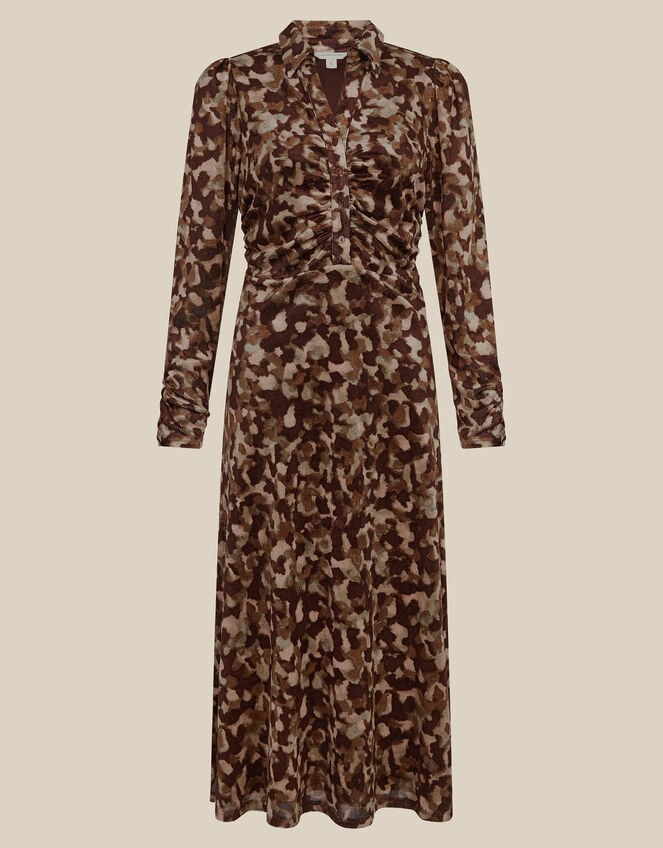 Miranda Abstract Print Mesh Jersey Midi Dress, Green (KHAKI), large