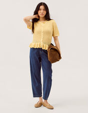 Shea Short Sleeve Ruffle Knit Cardigan, Yellow (YELLOW), large