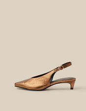 Tola Metallic Leather Slingback Kitten Heels, Bronze (BRONZE), large