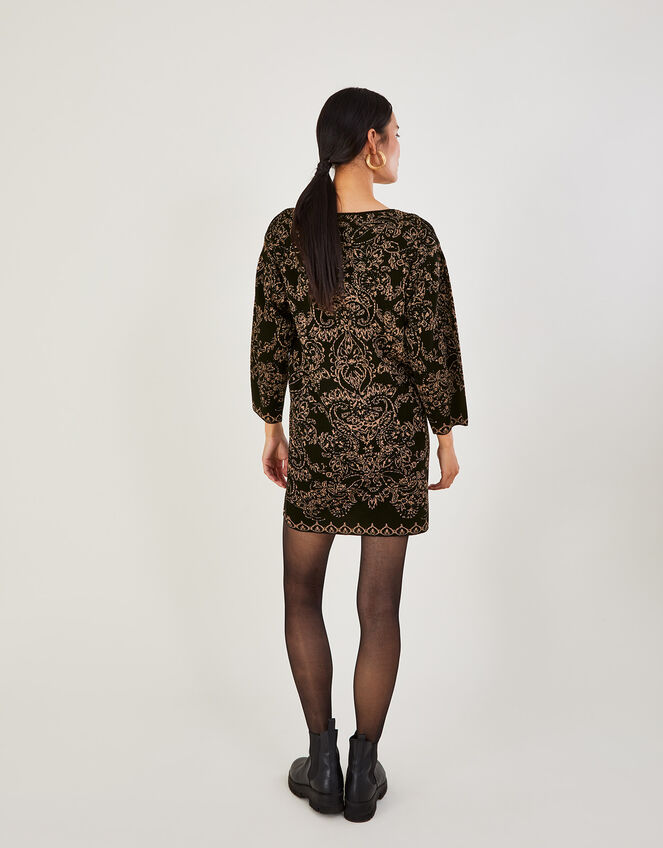Kaftan Metallic Dress in Recycled Polyester, Black (BLACK), large