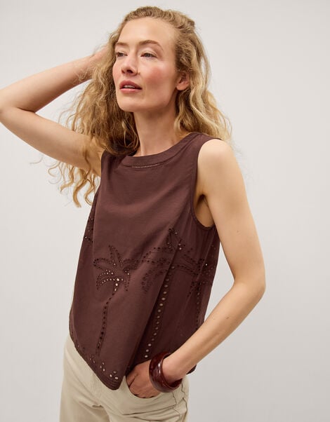 Eden Palm Cutwork Tank Top, Brown (BROWN), large