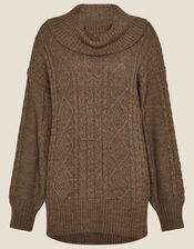 Ida Cable Cowl Neck Jumper, Brown (CHOCOLATE), large