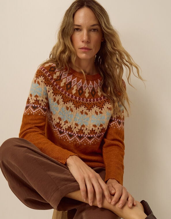 Frey Fair Isle Sweater, Orange (RUST), large