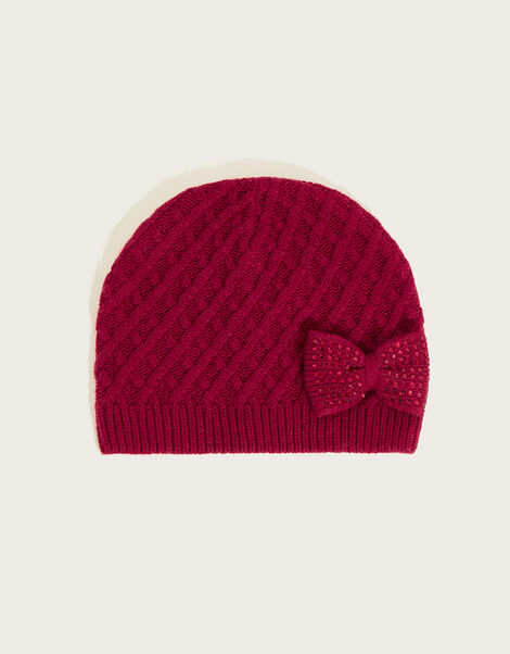 Knit Bow Beanie with Recycled Polyester Red, Red (RED), large