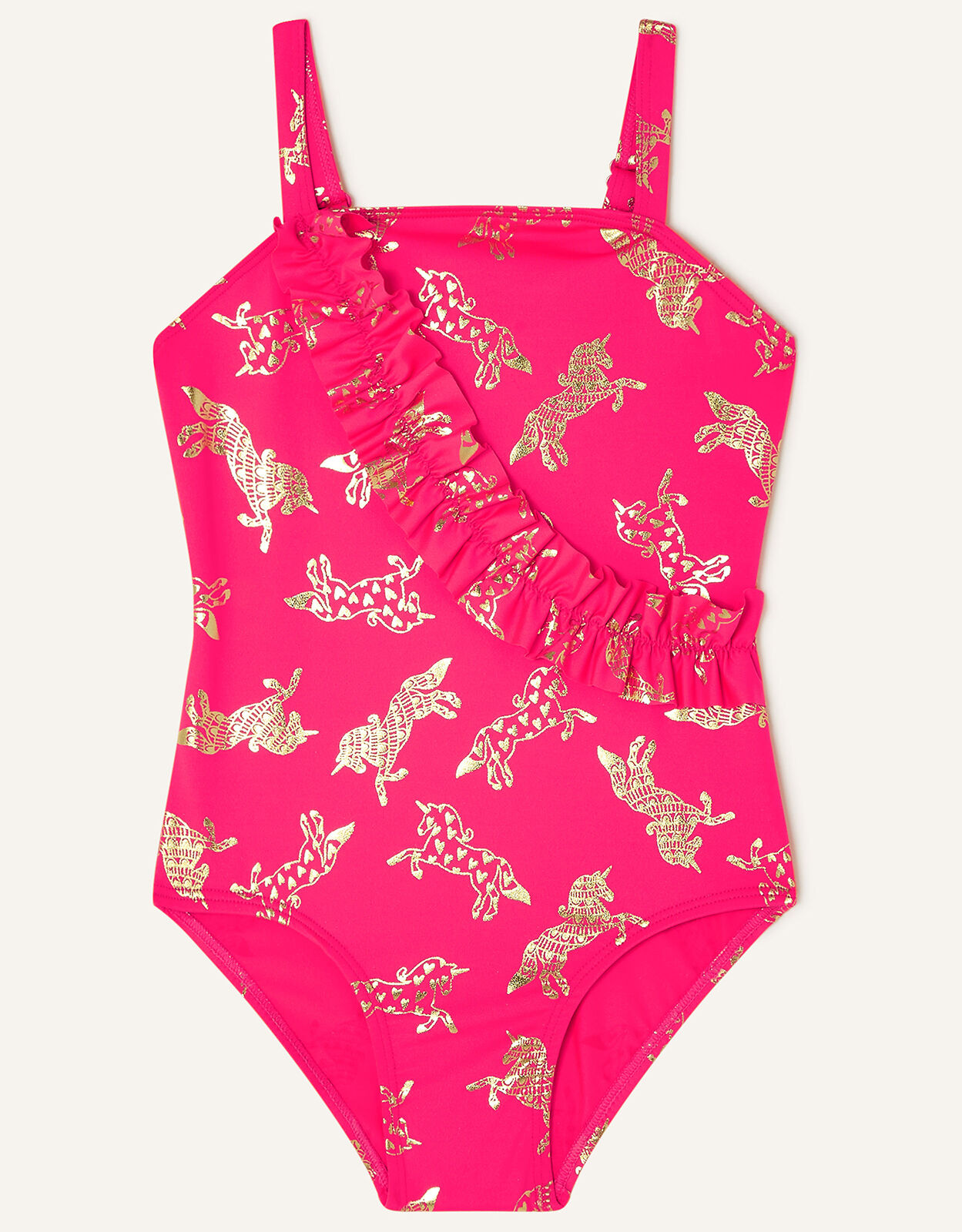 Unicorn Foil Frill Front Swimsuit Red 