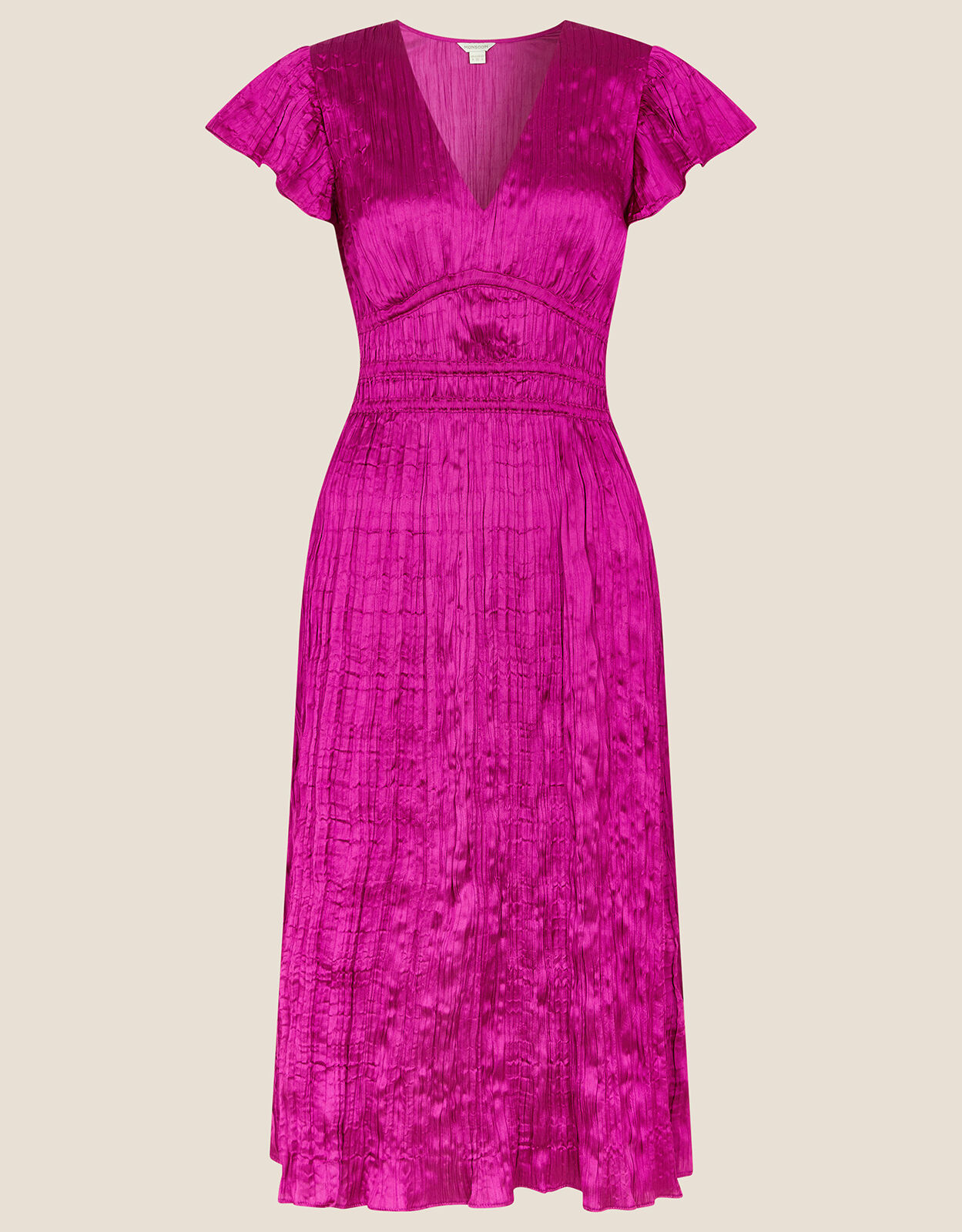 Frances Crinkle Midi Dress in Recycled Polyester Pink
