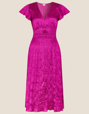 Frances Crinkle Midi Dress in Recycled Polyester, Pink (PINK), large
