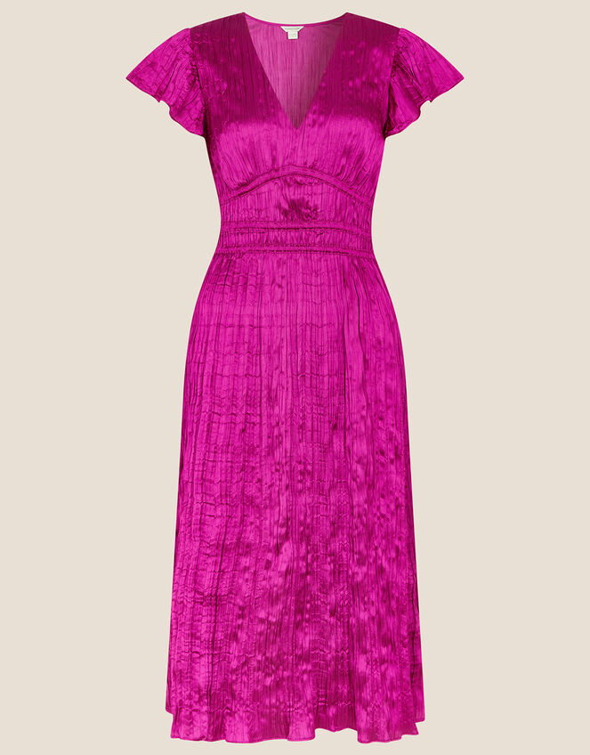 Frances Crinkle Midi Dress in Recycled Polyester, Pink (PINK), large