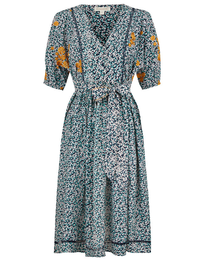 Ditsy Floral Embroidered Shirt Dress in Sustainable Viscose, Ivory (IVORY), large