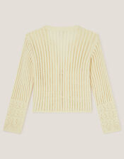 Cropped Knit Cardigan, Ivory (IVORY), large