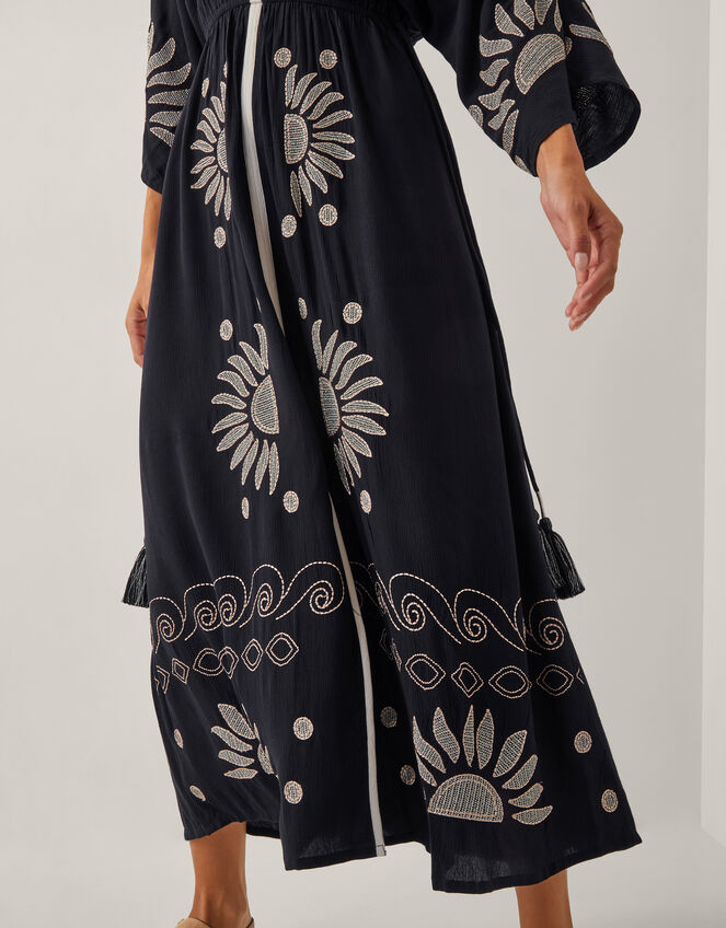 Sophia Embroidered Kaftan Maxi Dress, Black (BLACK), large