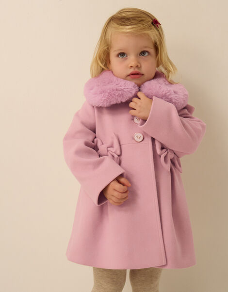 Baby Faux Fur Bow Coat, Pink (PINK), large