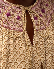 East Alina Floral Printed Smocking Top, Brown (BROWN), large
