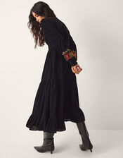 La Galeria Elefante Mexican Embroidered Velvet Midi Dress, Black (BLACK), large