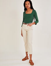 Square Neck &frac34; Sleeve Jumper with LENZING&trade; ECOVERO&trade;, Green (GREEN), large