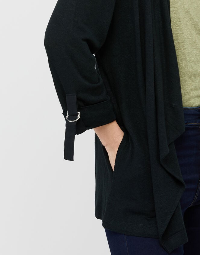 Callie Waterfall Cardigan in Linen Blend, Black (BLACK), large