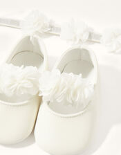 Glitter Corsage Bando and Booties Set, Ivory (IVORY), large