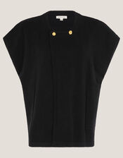 Double Breasted Knit Poncho Vest, Black (BLACK), large