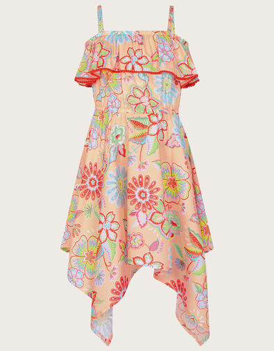Floral Print Hanky Hem Dress Orange, Orange (CORAL), large