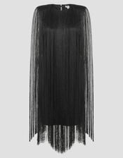 Tara Sleeveless Fringe Mini Dress, Black (BLACK), large