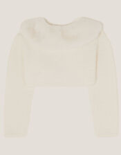 Baby Detachable Collar Fuzzy Cardigan, Ivory (IVORY), large