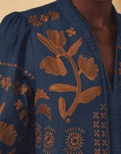 East Joseline Long Sleeve Embroidered Maxi Dress, Blue (NAVY), large