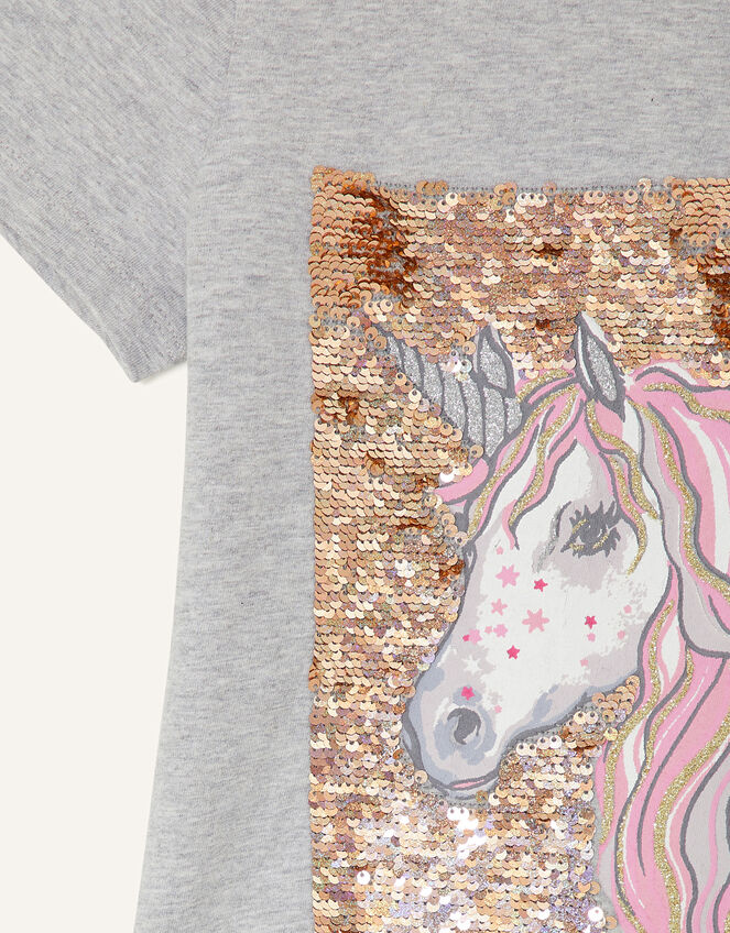 Sequin Unicorn Short Sleeve Top, Grey (GREY), large