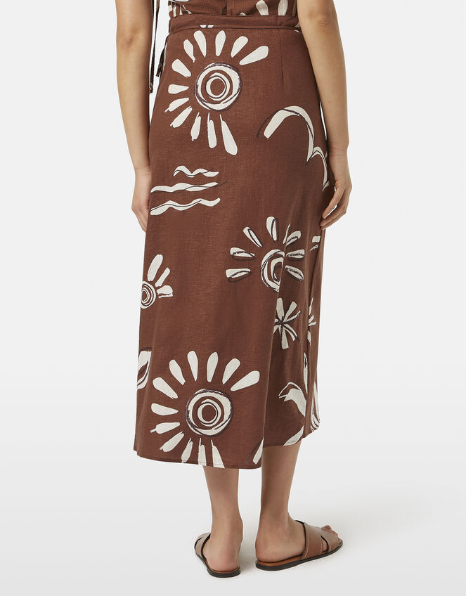 Abstract Print Midi Wrap Skirt, Brown (BROWN), large