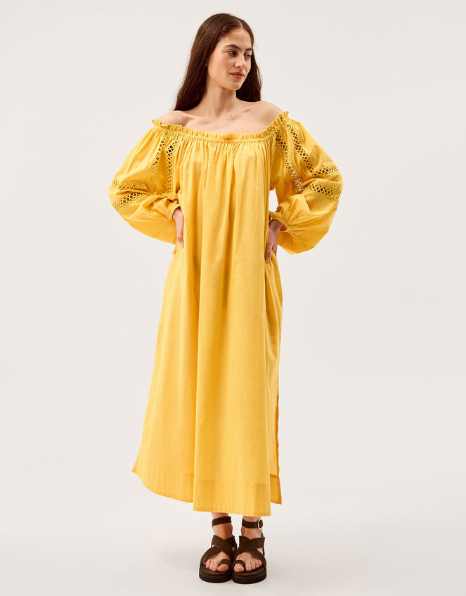 Lola Off The Shoulder Cotton Midi Dress, Yellow (YELLOW), large