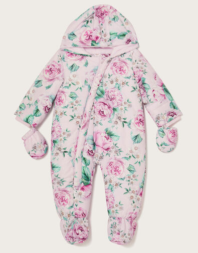 Baby Flower Pramsuit Orange, Orange (CORAL), large