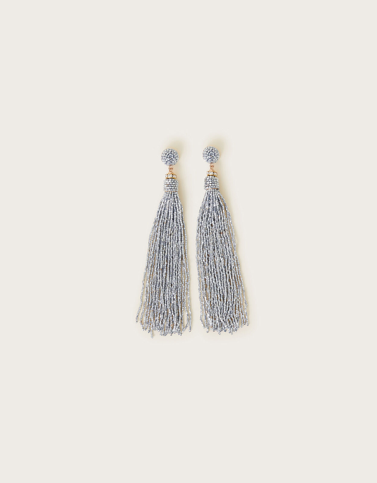 Silver beaded tassel earrings store