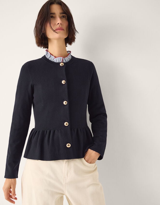 Prune Peplum Cardigan, Blue (NAVY), large