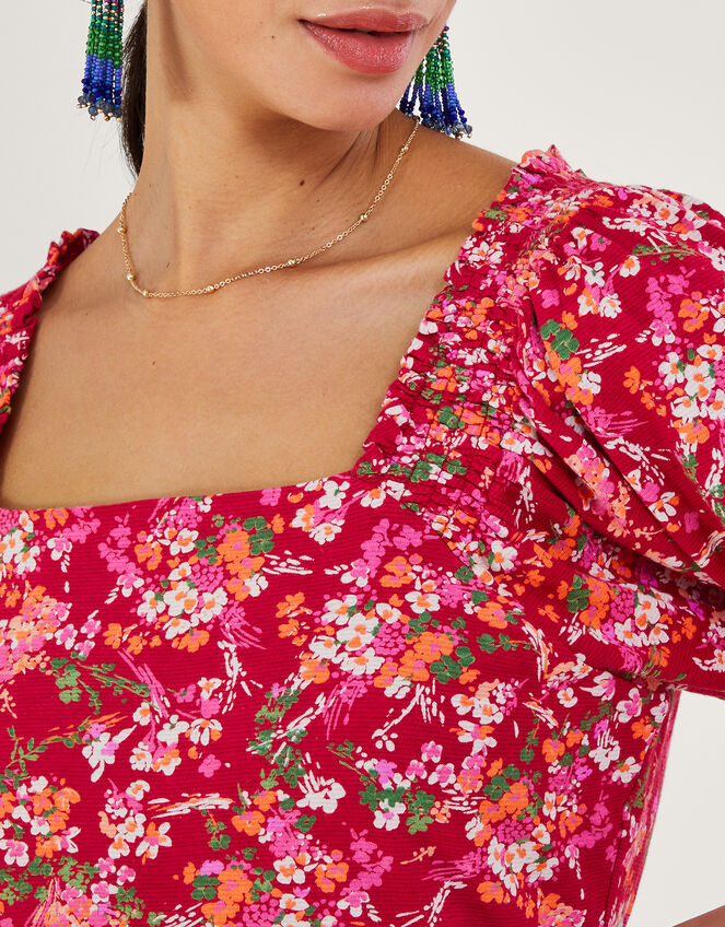 Square Neck Floral Print Top, Red (RED), large