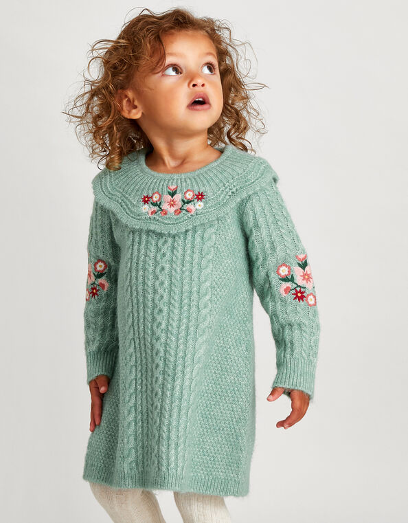 Baby Embroidered Knitted Dress, Green (GREEN), large