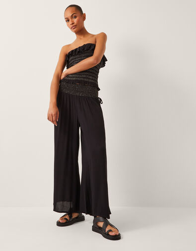 Heidi Shirred Wide Leg Pants, Black (BLACK), large