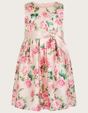 Baby Rose Print Satin Dress, Pink (PINK), large